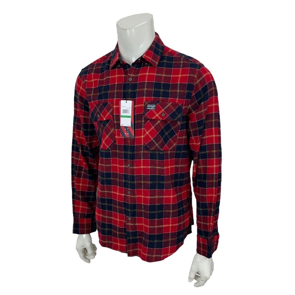 Perry Ellis America Mens L Haute Red Plaid Cotton Flannel Shirt